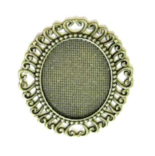 Filigree Bezel Pendant, 56x45mm with 38mm bezel, Antique Gold over Cast Pewter, Pack of 2