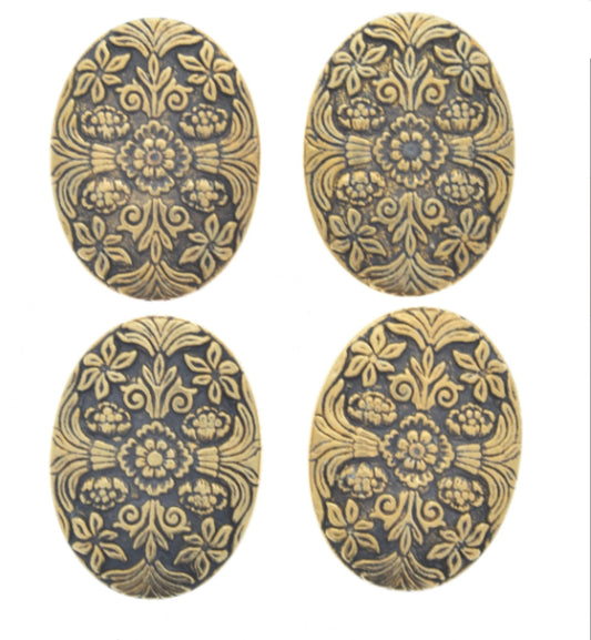 Vintage Button Covers, Floral Tapestry in antique silver or antique gold, Made in USA, 40mm x 30mm, Set of 4