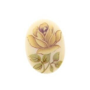 Vintage 25mm Vintage Cameo Yellow Rose Flower Cabochon, German Litho, pack of 4