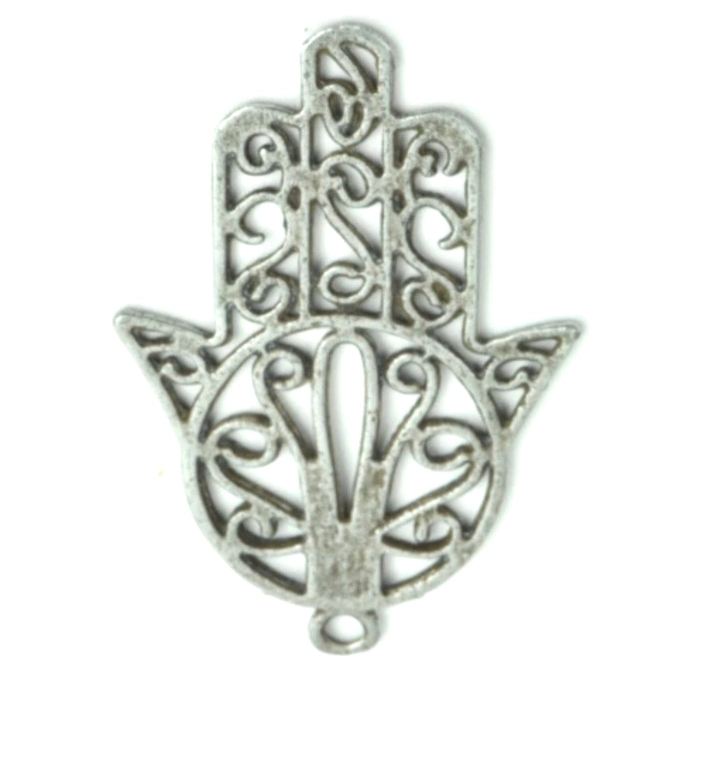 Hamsa hand charm, 36mm, 48mm or 58mm, cast and plated antique silver, pack of 3