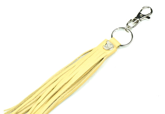 Leather Tassel Keychain, Gray Suede or Yellow Butter, 8 inch fringe, handmade in USA, each