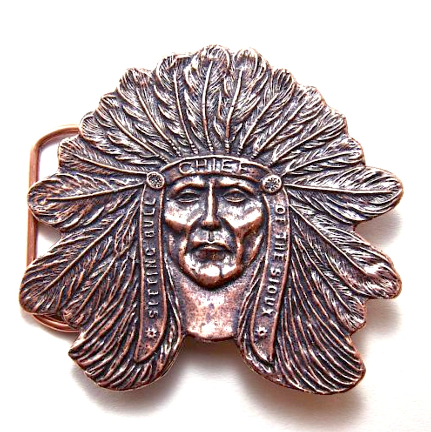 Belt Buckle, Indian Chief, Made in USA, Antique Gold, Silver, or Rustic Brown, Each