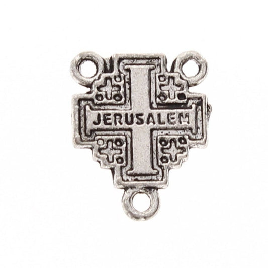 Vintage Silver Jerusalem Cross Rosary Connector Charm, pack of 12