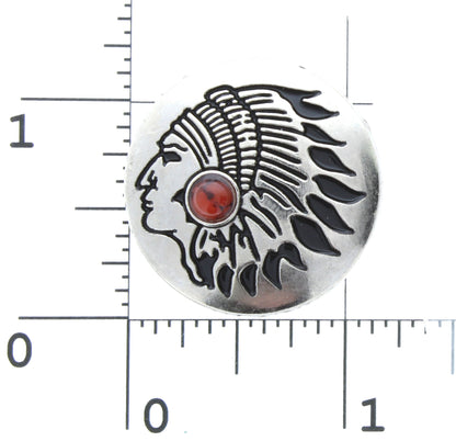 Concho American Indian Chief,  1.17", Black, Red or Turquoise Stone, Each