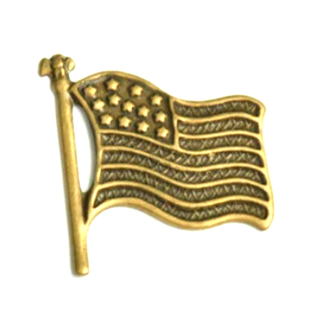 American Flag Charm, Vintage, antique gold or classic silver, Made in USA, pack of 6