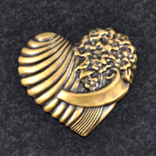 33mm Vintage Heart Bouquet Charm, no ring, in Antique Silver, Antique Gold, Raw Brass or Classic Silver, Made in USA, pack of 4