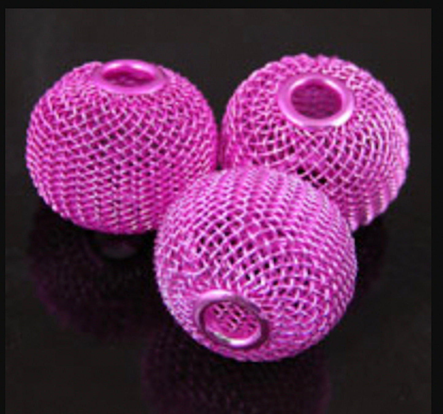 Wire Mesh Beads for Macrame' and jewelry, Red, Hot Pink or Silver in 16mm, 20mm or 25mm Size, with 6mm hole, pack of 5