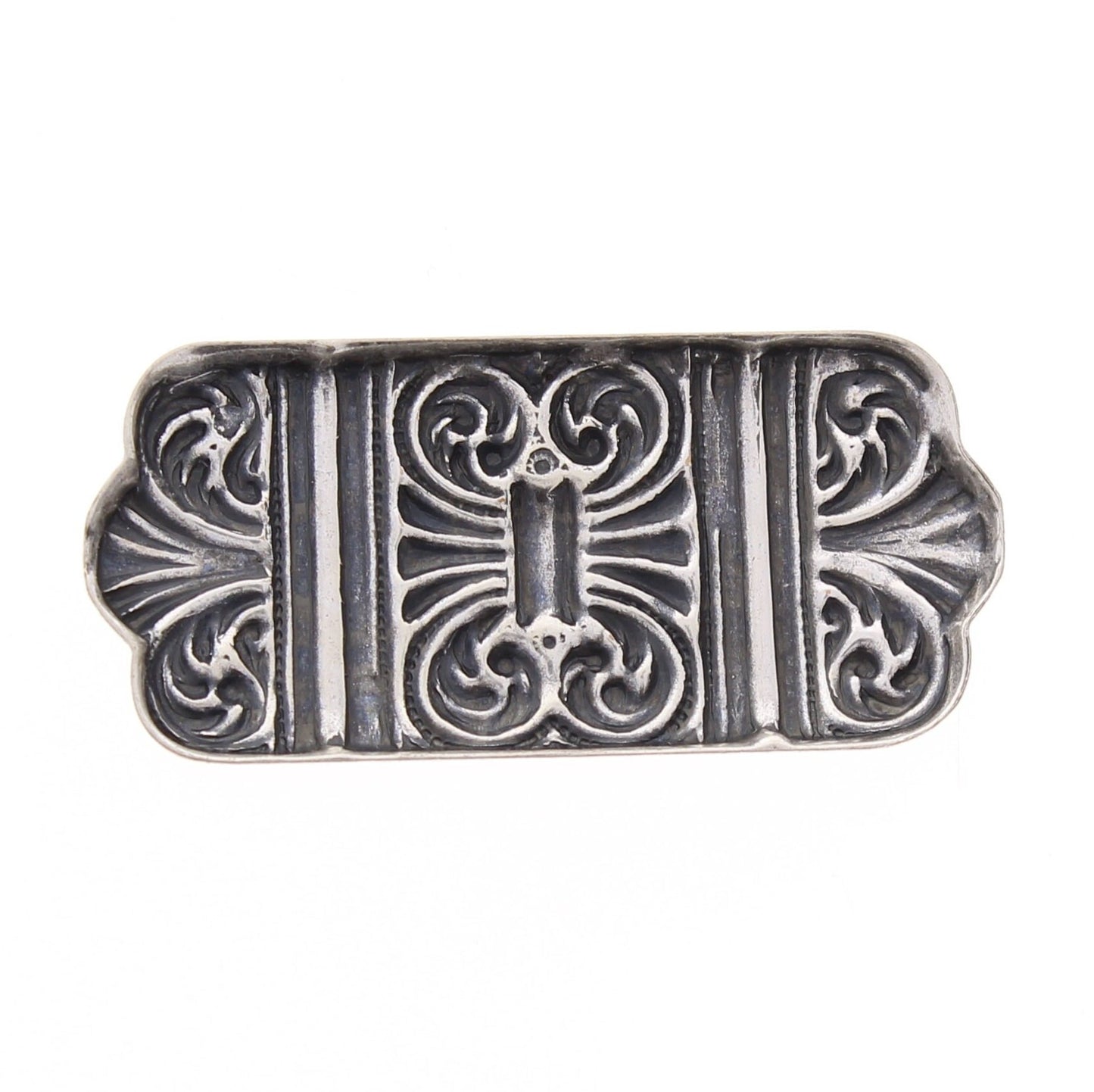 40mm Baroque Bar Stamping or Charm for sweater clip, pins, brooches, cloak clasp, Classic Silver, Made in USA, pack of 3