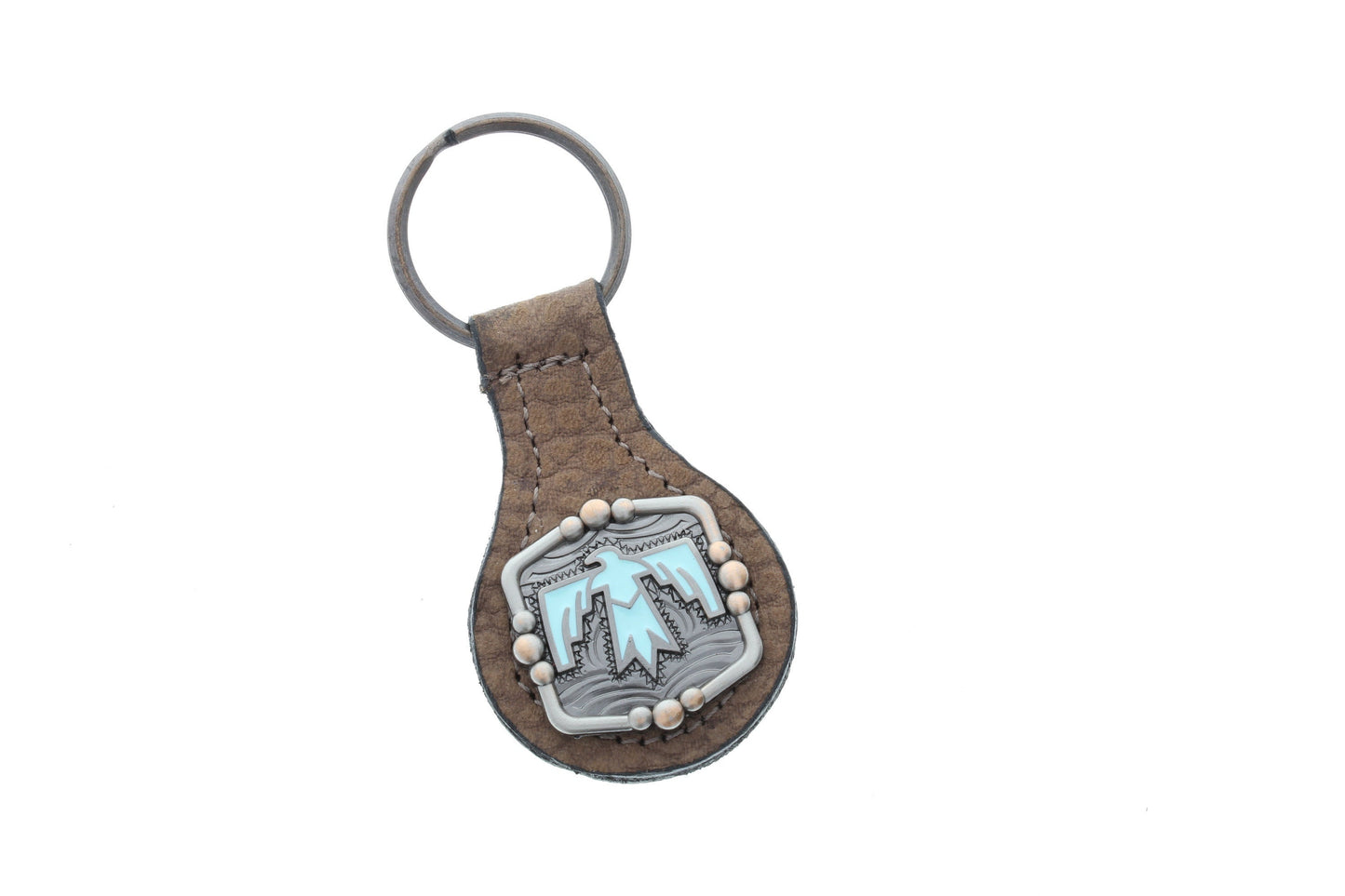 Thunderbird Concho KeyChain Key Ring, leather with concho, turquoise, brown, silver, handmade, Each