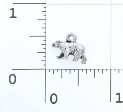 20mm Walking Brown Black Bear Charm, 3D, Antique Silver, Made in USA, pack of 6