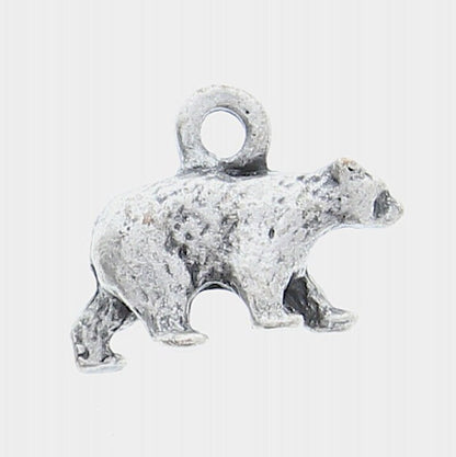 20mm Walking Brown Black Bear Charm, 3D, Antique Silver, Made in USA, pack of 6