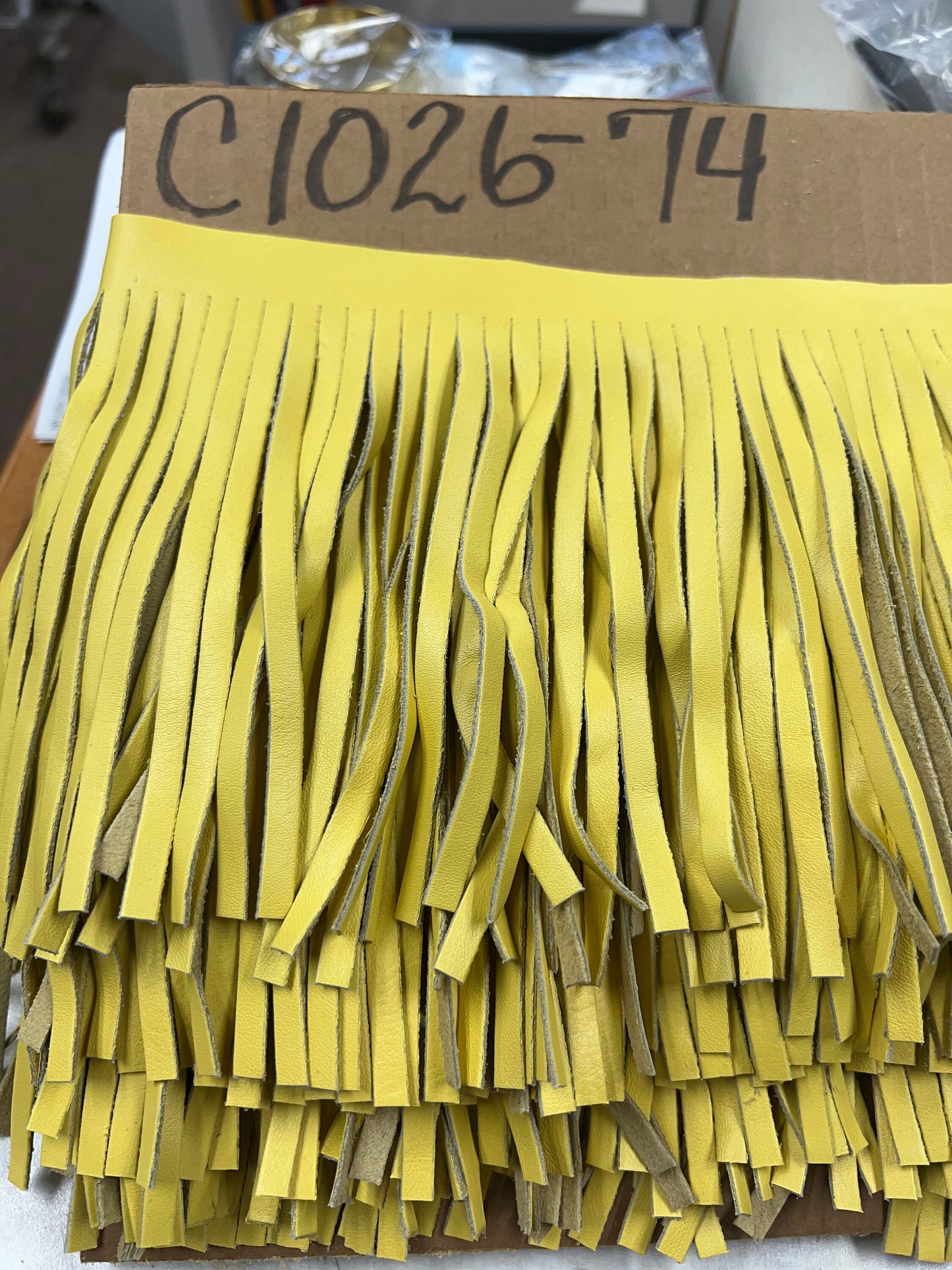 yellow Leather Fringe for embellishment of purses , jackets or other accessories, sold by ft (30 cm) - C1026/74