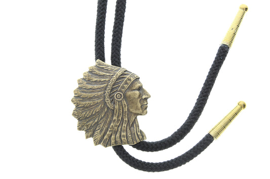 Native American Stamped brass Bolo, on black nylon lariat cord with brass tips, sold by each
