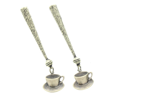 Tea cup  charm   Bolo Tips, antique brass , Made in USA of zinc, Set of 2
