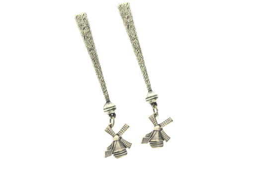 Dutch windmill  charm   Bolo Tips, antique brass , Made in USA of zinc, Set of 2