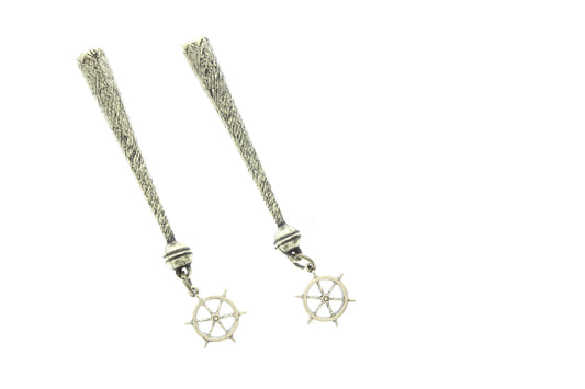ships wheel charm   Bolo Tips, antique brass , Made in USA of zinc, Set of 2