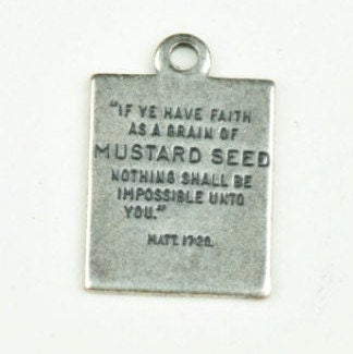 Vintage Bible Scripture "Faith of a Mustard Seed" Charm, Antique Silver or Antique Gold, Mt 13:31, Pack of 6