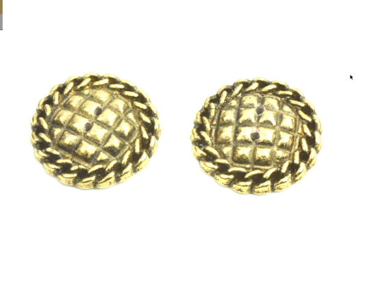 30mm Gold Quilted Buttons, French Inspired Design, Shank Back, 1,18", 2 per pack