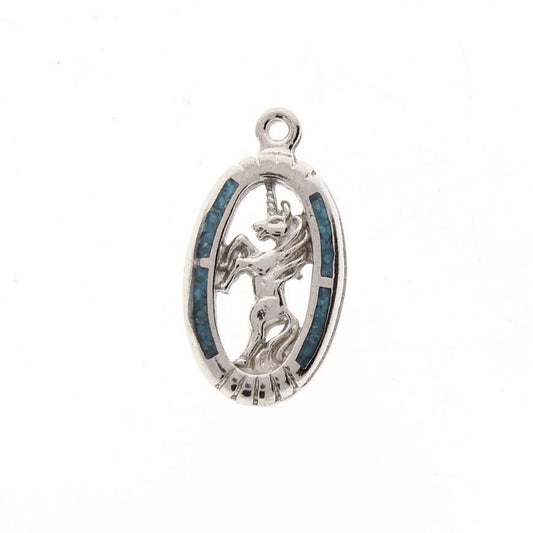 20mm Vintage Unicorn with Turquoise Mosaic Inlay Charm, Vintage, Silver, made in USA, pack of 2