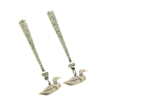 Ducks  charm   Bolo Tips, antique brass , Made in USA of zinc, Set of 2