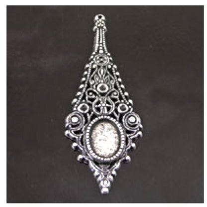 88mm Ornate Chandelier Drop Pendant with 18x13mm oval bezel, for earrings, pendants, sweater clip, Flat Back, Antique Silver, pack of 3