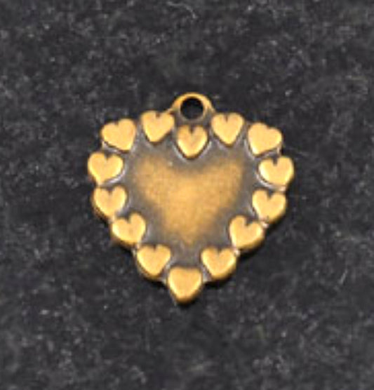 13mm Heart Rim Heart Charm, antique gold, made in USA, pack of 6