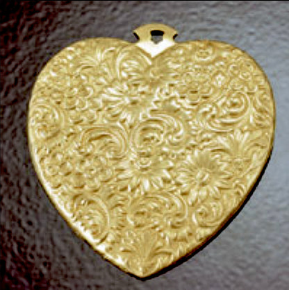 Flower Tapestry Heart Pendant Charms, Large 51mm, Vintage stampings, Brass Gold or Silver, pack of 3