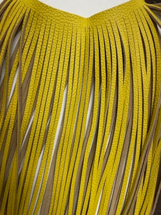 Leather Fringe Yellow Grain, 10" length with 1/2" bias at top, Made in USA, Sold by the FOOT (12 inches)