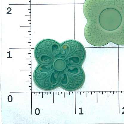 30mm Quatrefoil Cabochon, Green Turquoise Patina, for buttons and earrings, pack of 4