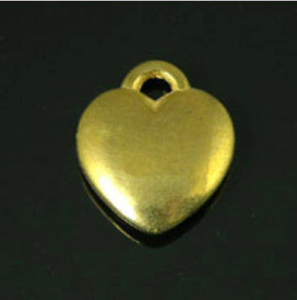 15mm Puff Solid Heart Charm, Bright Copper, Silver or Gold, Vintage, pack of 12