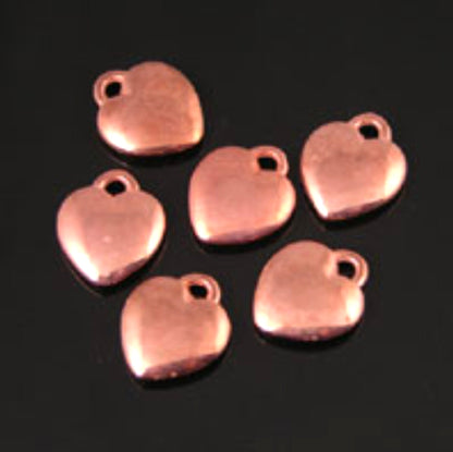 15mm Puff Solid Heart Charm, Bright Copper, Silver or Gold, Vintage, pack of 12