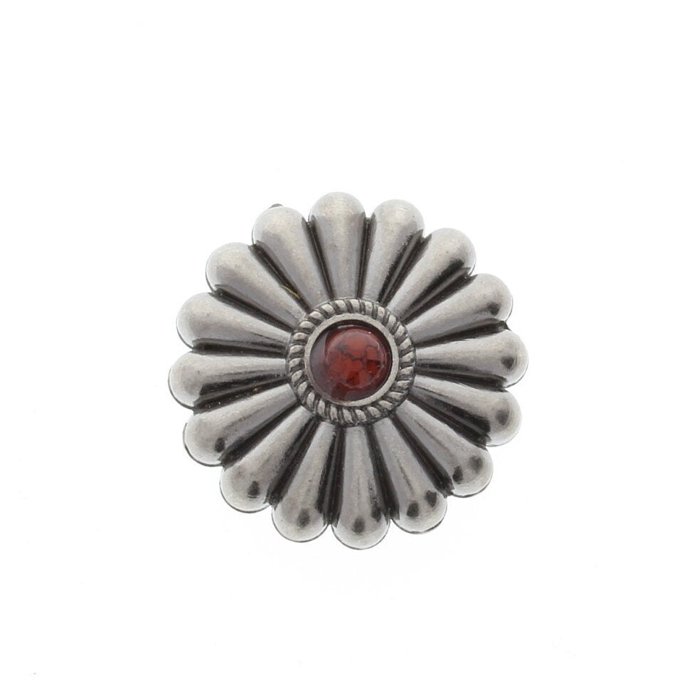 Fluted Round Concho with turquoise, onyx or carnelian, 1.34" wide, Antique Silver or Antique Copper, Chicago screw on back, Each