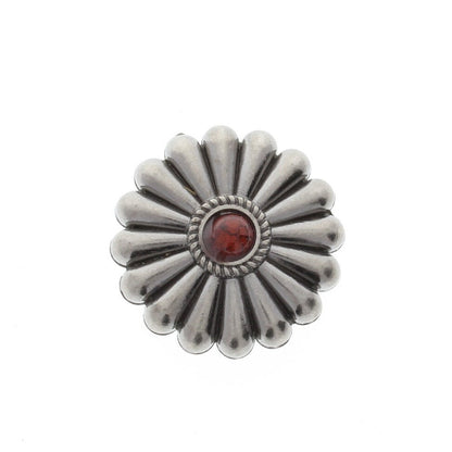 Fluted Round Concho with turquoise, onyx or carnelian, 1.34" wide, Antique Silver or Antique Copper, Chicago screw on back, Each