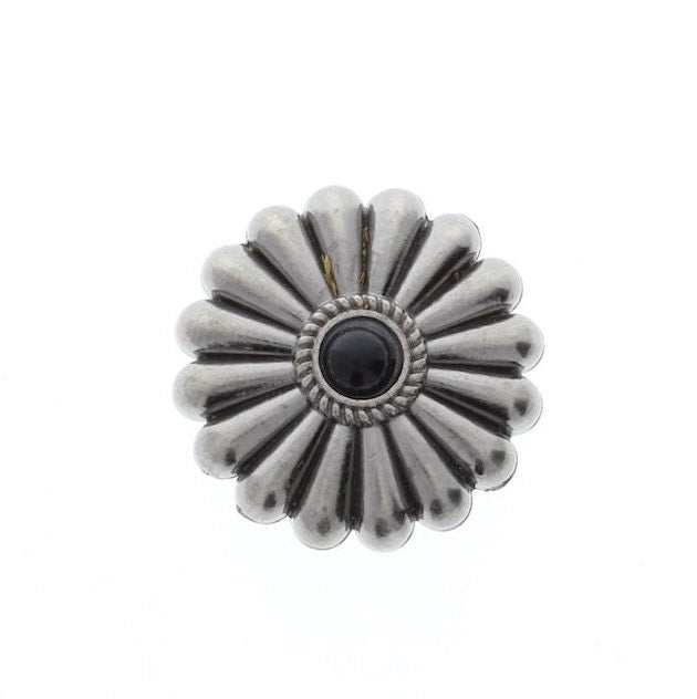 Fluted Round Concho with turquoise, onyx or carnelian, 1.34" wide, Antique Silver or Antique Copper, Chicago screw on back, Each