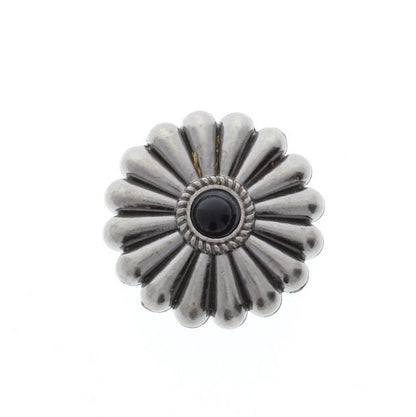 Fluted Round Concho with turquoise, onyx or carnelian, 1.34" wide, Antique Silver or Antique Copper, Chicago screw on back, Each