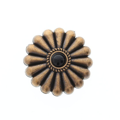 Fluted Round Concho with turquoise, onyx or carnelian, 1.34" wide, Antique Silver or Antique Copper, Chicago screw on back, Each