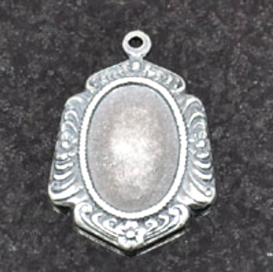 22mm Vintage Frame Charm with 14mm x 10mm bezel, classic silver, Made in USA, pack of 6