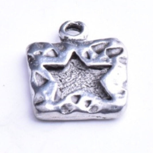 15mm Star charms, dimpled zinc, antique silver, Made in USA, pack of 3