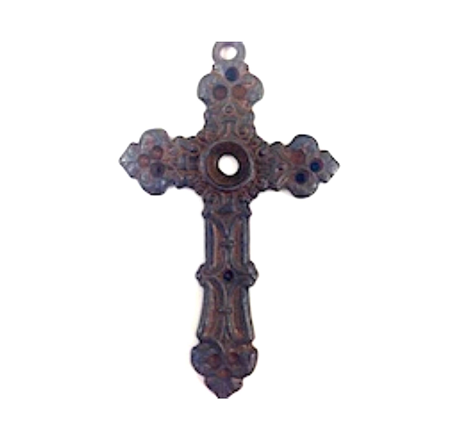 Spanish Mission Rustic Cross Pendant with 6mm bezel, rustic brown, Made in USA, Pack of 3