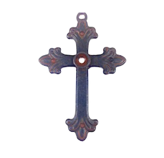62mm French Fleur De Lis Cross Pendants with 6mm bezel, rustic finish, Pack of 3