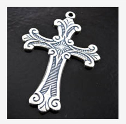 51mm x 32mm Cross Pendant Charm, Classic Silver, Made in USA, each