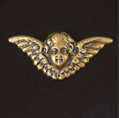 Winged Fairy Angel Cherub Charm Stamping, 28mm or 37mm classic silver or antique gold, Made in USA, pack of 2