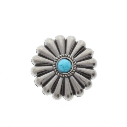 Fluted Round Concho with turquoise, onyx or carnelian, 1.34" wide, Antique Silver or Antique Copper, Chicago screw on back, Each