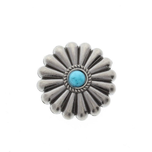 Fluted Round Concho with turquoise, onyx or carnelian, 1.34" wide, Antique Silver or Antique Copper, Chicago screw on back, Each
