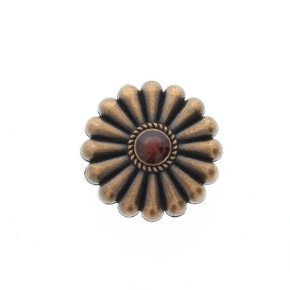Fluted Round Concho with turquoise, onyx or carnelian, 1.34" wide, Antique Silver or Antique Copper, Chicago screw on back, Each