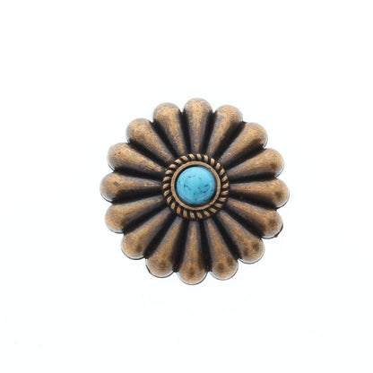 Fluted Round Concho with turquoise, onyx or carnelian, 1.34" wide, Antique Silver or Antique Copper, Chicago screw on back, Each