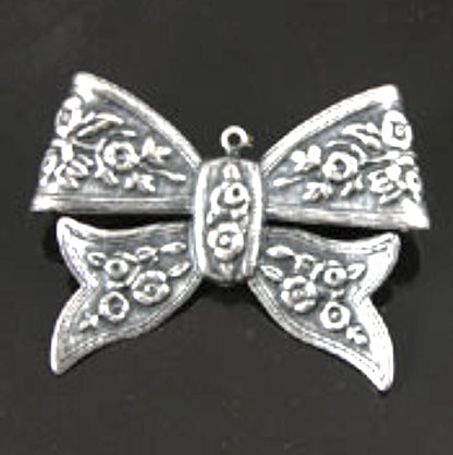 47mm x 34mm Vintage Bow Charm, Classic Silver or Antique Gold, Made in USA, pack of 3