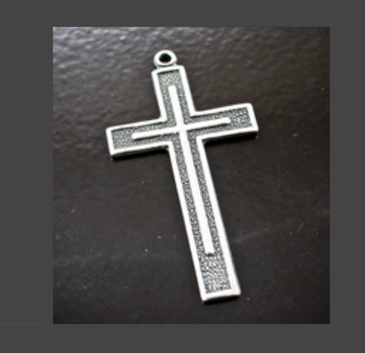 43mm Vintage Cross Charm, Classic Silver, Made in USA, Pack of 6