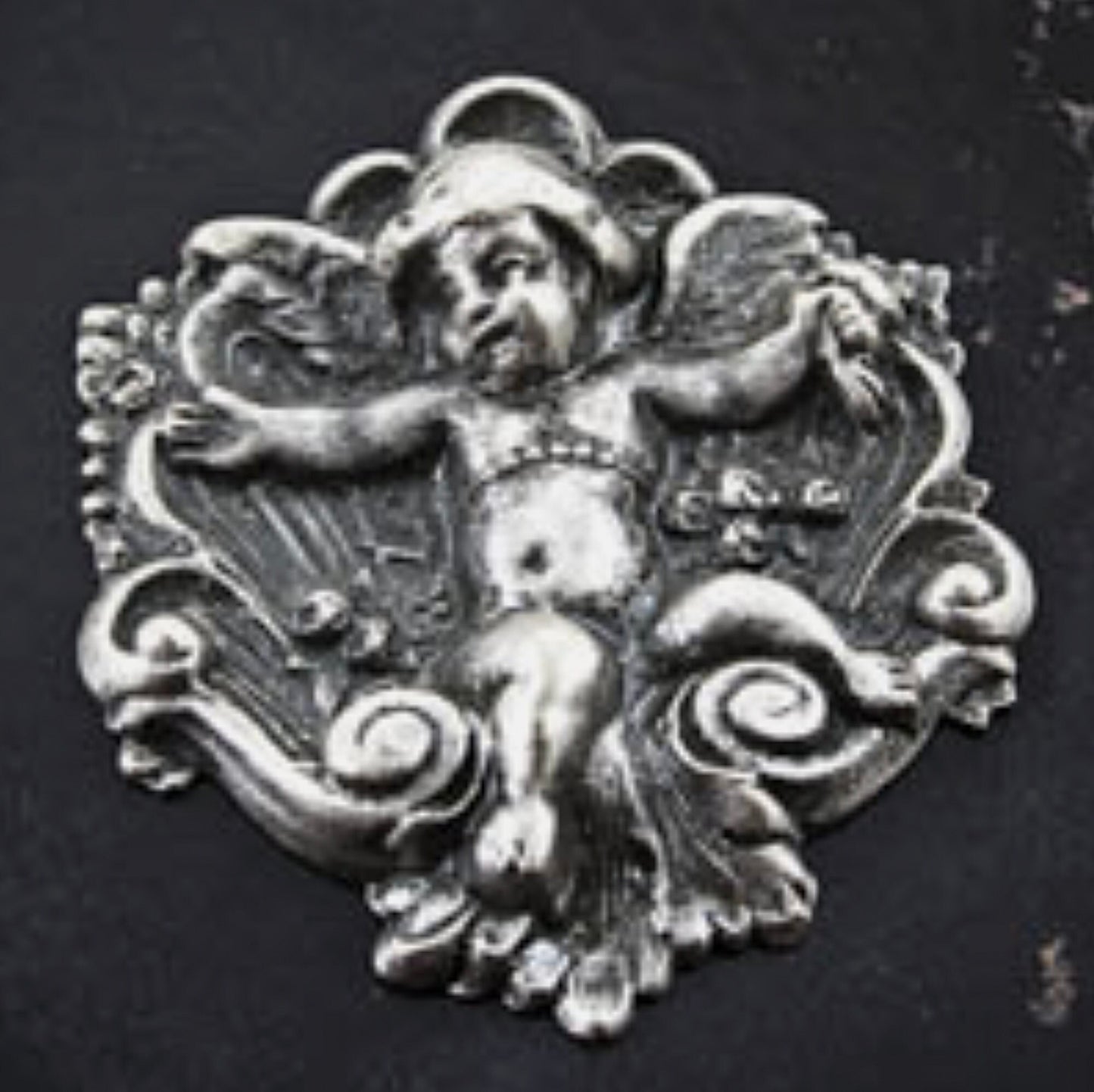 40mm Vintage Victorian Throned Cherub, concave on back, antique gold, antique silver, or classic silver, Made in USA, pack of 2