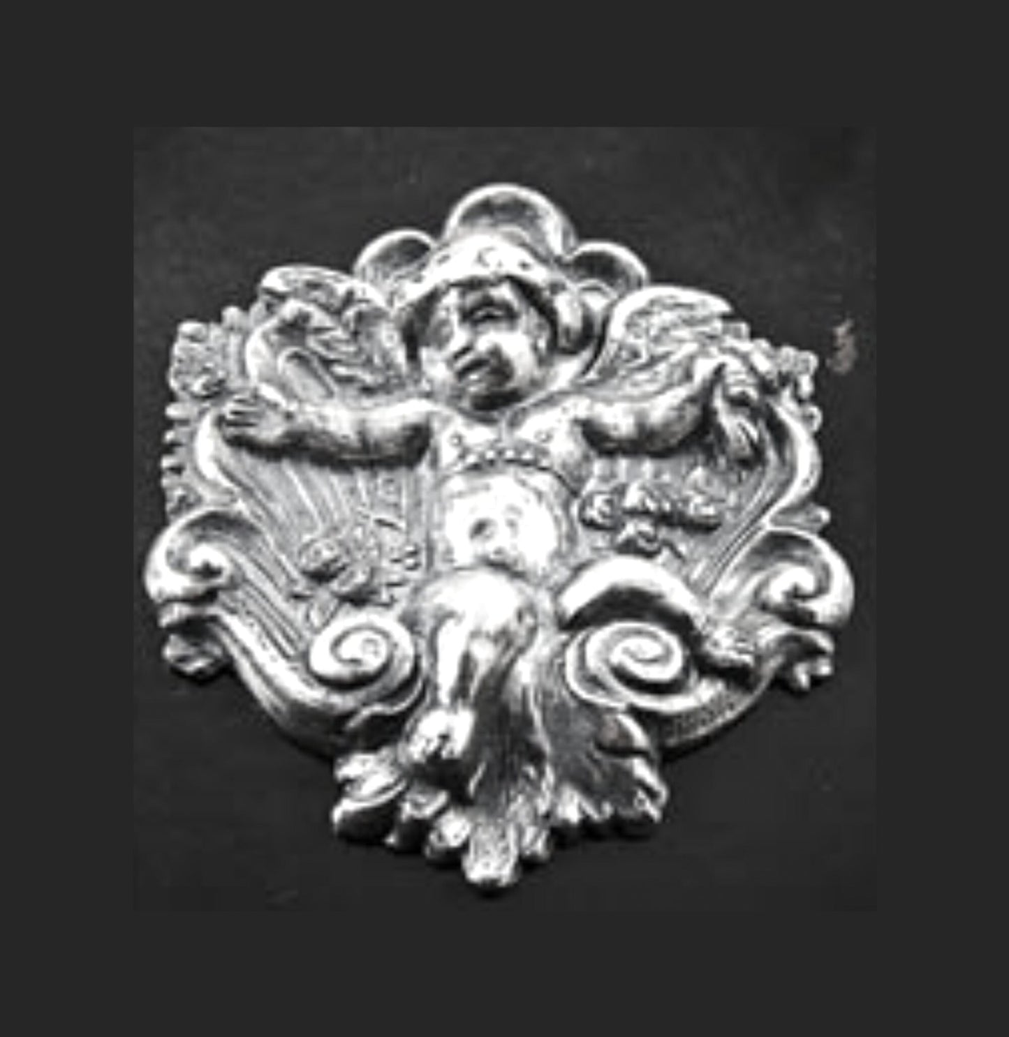 40mm Vintage Victorian Throned Cherub, concave on back, antique gold, antique silver, or classic silver, Made in USA, pack of 2
